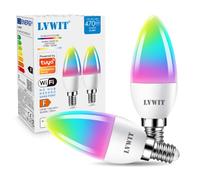 LVWIT E14 Smart Candle Bulb Screw, 4.9W E14 WiFi RGB Smart Bulb,470Lm,Replace 40 Watt,Compatible with Alexa,Echo and Google Assistant,Remote Control by APP,220-240V, No Hub Required (2 PCS)