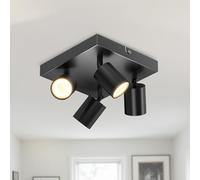LVWIT Kitchen Lights Ceiling,GU10 Light Fitting,Adjustable 4 Way Ceiling Spotlight Fitting,LED Black Ceiling Light,Square Ceiling Spotlight,Ceiling Light Fitting Bracket (Bulb Not Included)