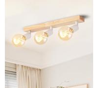 LVWIT White Wood Spot Ceiling Lights,3 Way Spot Lights,Light Fittings Ceilings, E27 Spot Lights,Black Light Shade,Adjustable Kitchen Lights Ceiling,Lights for Living Room (NO Bulbs)