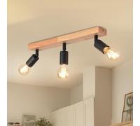LVWIT Wood Ceiling Light,3 Way Spot Lights,Light Fittings Ceilings with E27,Adjustable Black Ceiling Light,Kitchen Lights Ceiling,Lights for Living Room (NO Bulbs)