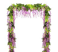 Lvydec Wisteria Artificial Flowers Garland, 4 Pcs Total 28.8ft Artificial Wisteria Vine Silk Hanging Flower for Home Garden Outdoor Ceremony Wedding Arch Floral Decor (Purplish Red)