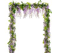 Lvydec Wisteria Artificial Flowers Garland, 4 Pcs Total 28.8ft Artificial Wisteria Vine Silk Hanging Flower for Home Garden Outdoor Ceremony Wedding Arch Floral Decor (Light Purple)