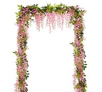 Lvydec Wisteria Artificial Flowers Garland, 4 Pcs Total 28.8ft Artificial Wisteria Vine Silk Hanging Flower for Home Garden Outdoor Ceremony Wedding Arch Floral Decor (Pink)