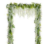 Lvydec Wisteria Artificial Flowers Garland, 4Pcs Total 28.8ft White Artificial Wisteria Vine Silk Hanging Flower for Home Garden Outdoor Ceremony Wedding Arch Floral Decor