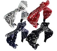 Lvyeer Paisley Print Wide Bow Headbands for Women Bandana Rabbit ear Elastic Hairband Cute Knot Headbands Hair Accessories (Style 1: (Red, white, Navy, black)