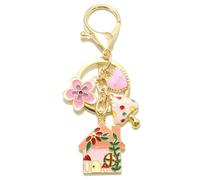 LVYOUME Fun Cute Keychain - Kawaii Keychains for Girls,Bag Charms for Handbags Purse,Key Chain for Sister,Mom, Mushroom Pink House-02, X-Small