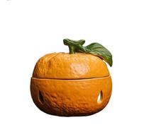 LVYUDS Garlic Storage Container Oranges 2.95in Ceramic Garlic Keeper with Lid Holes Keep Fresh Garlic Holder for Onions Olives Plums(Tangerine)