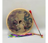 LVYUDS With Drumsticks Shaman Drum Ceremony Meditation, Goatskin Frame Drum Printed Double Row Copper Reed Native American Drum(45cm,2-piece set)