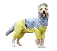 LVYUDS Zipper Dog Raincoat Hooded, 4 Legs All Inclusive Windproof Rainproof Dog Rain Jacket Removable Tail Cover Eco-Friendly Fabric Exercise Walk Hiking(Color:Yellow,Size:3XL)