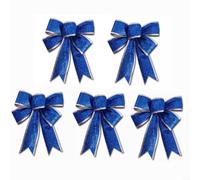 LVYXON 5Pcs Christmas Bow Decorations, 9.8inch Wreaths Bows Glitter Xmas Decorative Sequin Ties, Xmas Large Topper Bow Red Bows for Christmas Tree Home Party Indoor Outdoor(Blue)