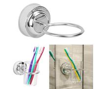 LVYXON Toothbrush Tumbler Holder with Cups,No-Drilling Suction Cup,Wall Mounted Toothbrush Tumbler Holder 304 Stainless Steel Never Rust Toothpaste Holder