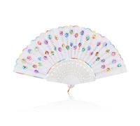 lvzhen Hand Fan Folding, Lace Spanish Fan Peacock Pattern Folding Fan Plastic Handheld Fan for Women Suitable for Wedding Engagement Dancing Birthday Party Cosplay (White2)