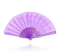 lvzhen Hand Fan Folding, Lace Spanish Fan Peacock Pattern Folding Fan Plastic Handheld Fan for Women Suitable for Wedding Engagement Dancing Birthday Party Cosplay (Purple)