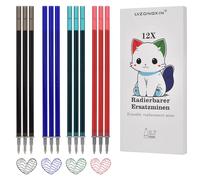 LVZONGXIN Erasable Ink Roller Refills, Compatible with Legami, [3 Blue + 3 Black + 3 Red + 3 Green] Tip 0.7 mm, Height 13 cm, Erasable Gel Pen Refill Refill, Erasable Refill for Erasable Gel Pens