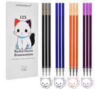 LVZONGXIN Erasable Refills, Compatible with Legami, Tip 0.7 mm, Height 13 cm, Erasable Rollerball Roll, 0.7 - Medium Thickness (3 Blue + 3 Black + 3 Purple + 3 Orange Refills)