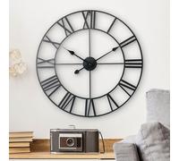 LW Collection Wall Clock Black Olivier 40cm - wall clock living room - non ticking - modern - silent - Large wall clock - Industrial - vintage - roman numerals - wall clock kitchen - bedroom