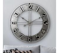 LW Collection Wall Clock, Metal, Grey/Silver, 60 cm