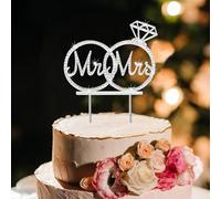LWAIX Mr & Mrs Cake Topper with Rhinestone, Silver, 1 pc, Cake Topper, Wedding, Metallic Silver