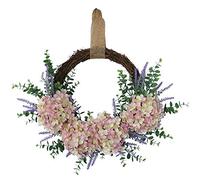 LWAN3 Hydrangea Wreaths with Lavender and Green Leaves for Front Door,Spring Summer Wreath Grapevine Wreath Base,Farmhouse Welcome Door Wreath Everyday Wreath for Home Window Decoration (Pink)