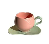 Lwaviwer 300ml Flower Shaped Ceramic Coffee Tulip Cup Teacup Saucer Ceramic Drinking Cup Tulip Mug,A