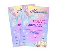 LWBEO 20 Birthday Invitation Cards With Envelopes, Happy Birthday Celebration Invitation for Boys or Girls, Mermaid or Pirate Birthday Party Supplies -A01