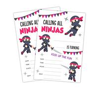 LWBEO 20 Birthday Invitation Cards With Envelopes， Happy Birthday Celebration Invitation for Boys or Girls, Ninja Girls Warrior Party Birthday Party Supplies -A45
