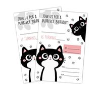 LWBEO Cat Birthday Invitation Cards, Kitten Party Invites, Kids Happy Birthday Party Decorations Supplies, 20 Fill-in Cards with Envelopes for Boys or Girls Party Celebration - B13