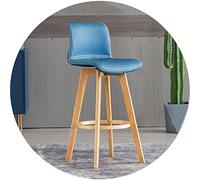 LWBLJX Swivel Bar Chair Rubberwood High Stools for Kitchen Counter Dining Room Island Barstools with Upholstered Backrest Seat & Footrest (Size:71 cm,Color:Blue)