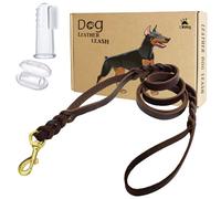 LWBMG Double Handle Leather Dog Leash 6 Foot - Heavy Duty Dog Leash with Traffic Handle - Braided Leather Lead for Small Medium Large Dogs