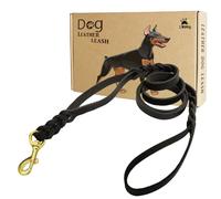 LWBMG Double Handle Leather Dog Leash 6 Foot - Heavy Duty Dog Leash with Traffic Handle - Braided Leather Lead for Small Medium Large Dogs