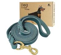 LWBMG Leather Dog Leash 6ft x 1/2 inch Heavy Duty Dog Leash, Strong Sturdy Genuine Leather Braided Dog Leash, Soft and Comfortable Leather Leash for Large, Medium and Small Dogs Training Blue