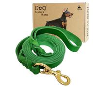 LWBMG Leather Dog Leash 6ft x 1/2 inch, Heavy Duty Pet Leash, Strong Sturdy Genuine Leather Braided Dog Leashes, Soft and Comfortable Puppy Leashes for Small Medium Dogs Training Walking Green