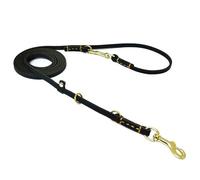 LWBMG Multi-Function Genuine Leather Dog Leash 8ft - Hands Free Double Ended Training Leash for Small Medium Dogs - Black