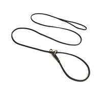 LWBMG Real Leather Slip Lead - Adjustable Dog Training Leash, Soft Genuine Leather for Small Dogs, 5.6 ft x 1/5 inch Black