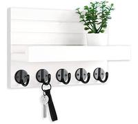 Lwenki Key Holder for Wall, Decorative Key and Mail Holder with Shelf Has Large Key Hooks for Bags, Coats, Umbrella - Paulownia Wood Key Hanger with Mounting Hardware (9.8”W x 6.7”H x 4.2”D)