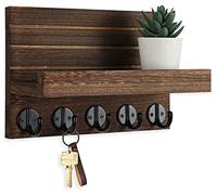 Lwenki Key Holder for Wall, Decorative Key and Mail Holder with Shelf Has Large Key Hooks for Bags, Coats - Paulownia Wooden Keychain with Mounting Hardware (24cm W x 17cm)