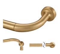 Lwiiom Warm Gold Curtain Rod for Windows 28 to 56 Inch, Internal Splicing 1 Inch Diameter Disc, Adjustable Room Darkening Curtain Rod with Aluminum Finials and Brackets, Wrap Around Design
