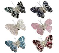 LWINGFLYER 12PCS Christmas Sequin Butterfly Fleece Butterfly Glitter Artificial Birds for Birthday Party Room Living Room Decoration
