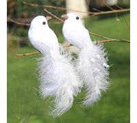 LWINGFLYER 2 Pcs White Artificial Foam Birds with Clip Pearl Feather Birds Ornaments DIY Craft for Wedding Decoration 14 cm/5.5 inch