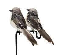 LWINGFLYER 2PCS Gray Artificial Feathered Birds 6'' Clip on Sparrow Bird Ornaments for Christmas Tree Decoration Wreath Craft Garden Home Decor Party Accessories