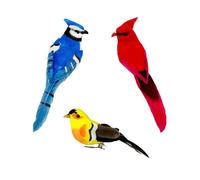 LWINGFLYER 3pcs Artificial Birds Realistic Red Cardinal Blue Jay Bird Yellow Goldfinch Assorted Birds for Decoration and Crafts Christmas Tree Ornaments (Claw) (Clip)