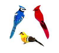 LWINGFLYER 3pcs Artificial Birds Realistic Red Cardinal Blue Jay Birds Yellow Goldfinch Assorted Birds for Decoration and Crafts Christmas Tree Ornaments (Claw) (Claw)