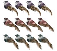 LWINGFLYER Artificial birds Foam Feather Sparrow Birds with clips for Crafts Garden Spring Decor Christmas Tree Wedding Accessories Decorationon (12pcs)