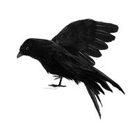 LWINGFLYER Artificial Crow Birds Realistic Black Raven Feathered Crow for Halloween Party Indoor Outdoor House Garden Decoration (Black Flying Crow)