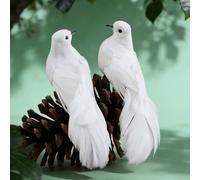 LWINGFLYER Artificial White Doves Bird Ornaments Foam Feathered Birds for Christmas Decoration Weding Party Home Garden Decor (2, White)