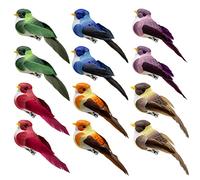 LWINGFLYER Bird Ornaments for Tree Decoration Crafts Flower Arrangements Multicolor Realistic Foam Birds with Feathers (Clip, 12)