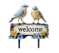 LWINGFLYER Garden Decoration Blue Bird Stake with Welcome Sign Plastic Ornamen for Indoor Outdoor Party Supplies