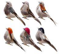 LWINGFLYER Small Artificial Birds Realistic 3.9-Inch Simulation Foam Feather Sparrow Bird Clip on Ornaments for Christmas Craft Garden Tree Home Decor Seasonal Display Decoration (6 Pcs)
