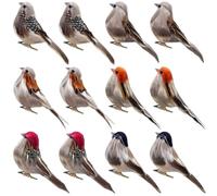 LWINGFLYER Small Artificial Birds Realistic 3.9-Inch Simulation Foam Feather Sparrow Bird Clip on Ornaments for Christmas Craft Garden Tree Home Decor Seasonal Display Decoration (12 Pcs)