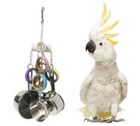LWINGFLYER Stainless Steel Parrot Toys, Pullable Stainless Steel Cup and Cardboard Ring Toys Hanging Chew Bird Toys for Large Parrots，African Grey, Amazon Parrots